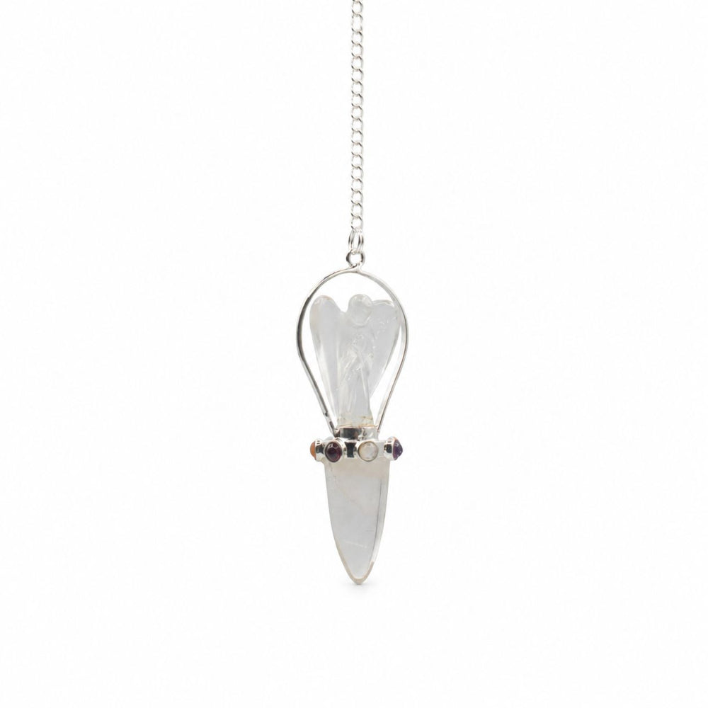 Celestial Guide | Clear Quartz Angel Two-Piece Pendulum with Chakra Band