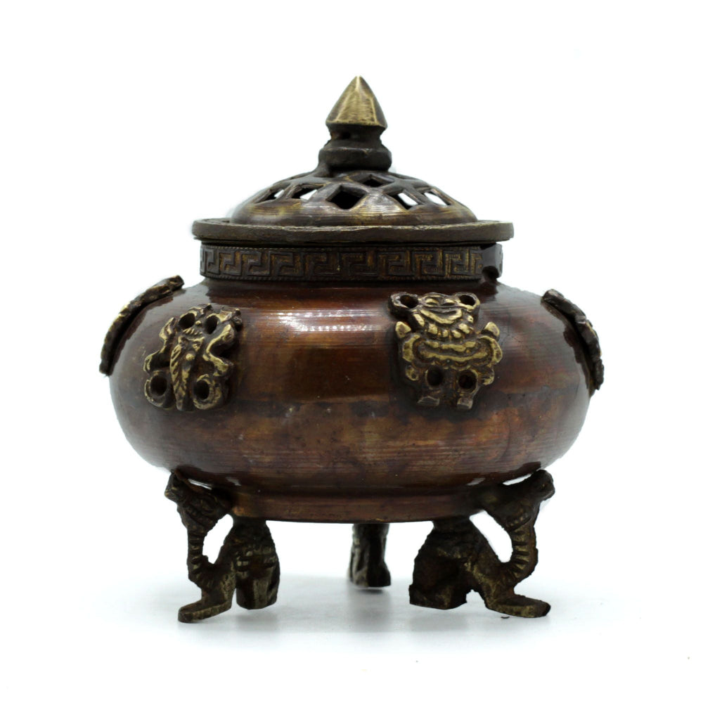 Six Symbols Standing Pot Brass Tibetan Incense Burner