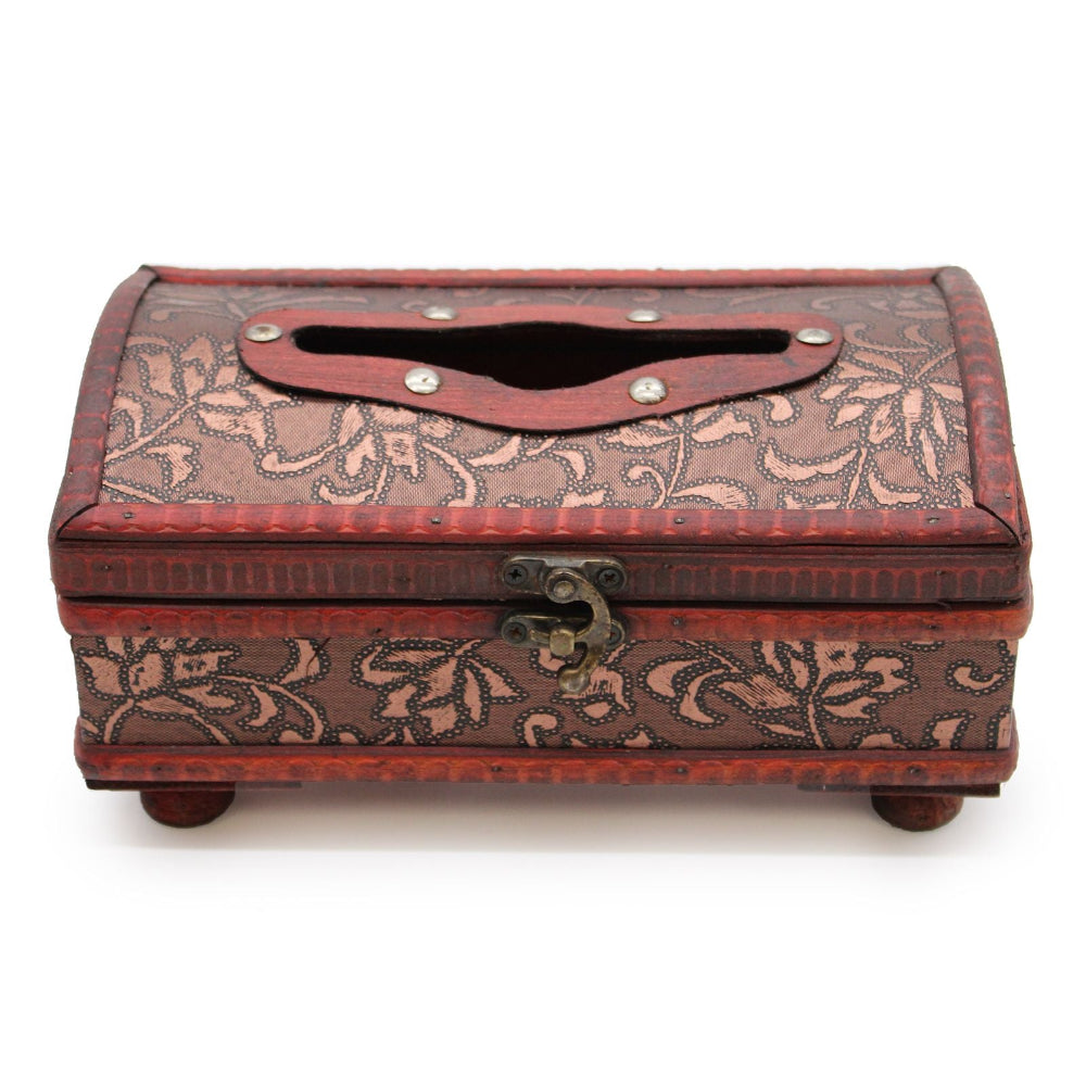 Decorative tissue box cover with floral patterns on a white background