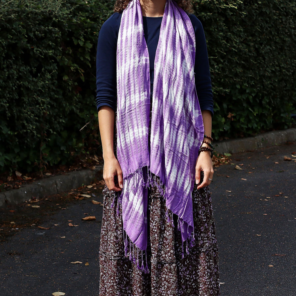 Lavender Stripes & Motif Boho Java Art Stole Scarf