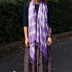 Lavender Stripes & Motif Boho Java Art Stole Scarf