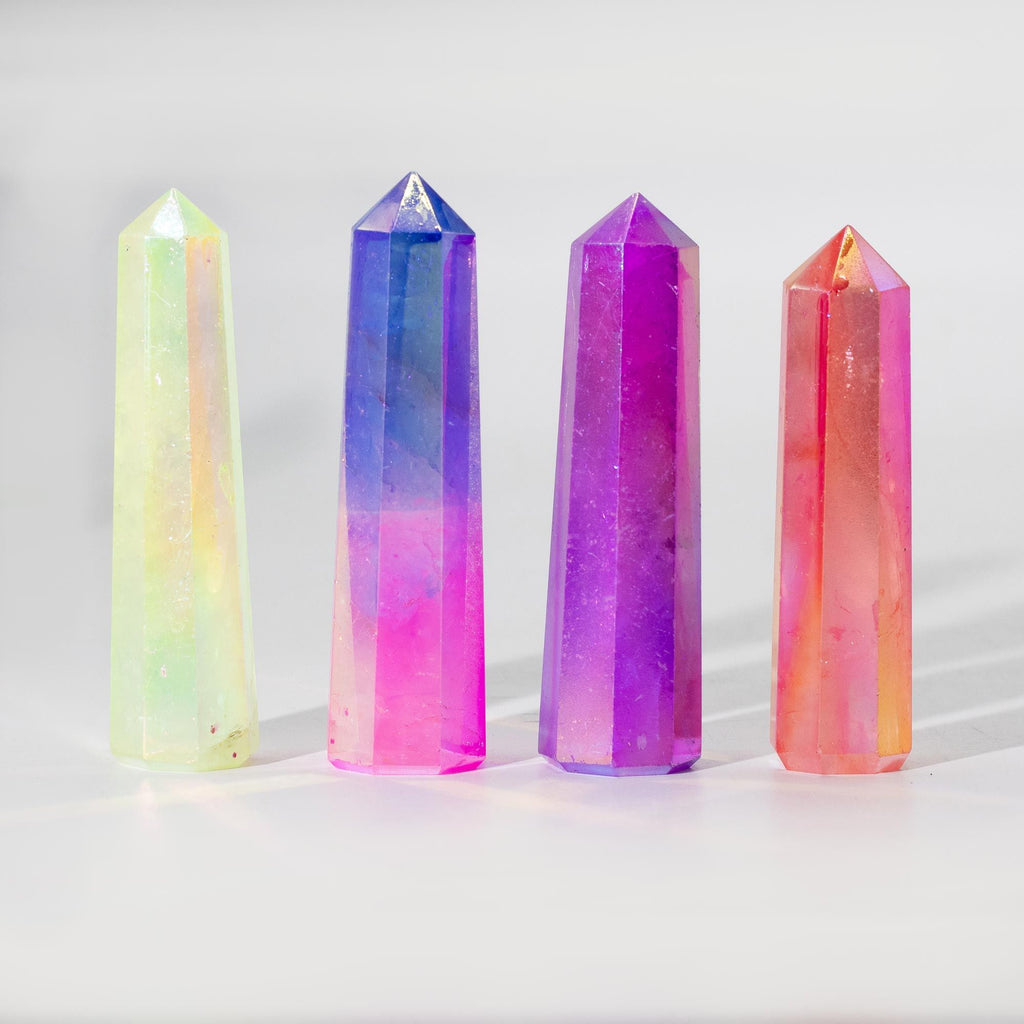 Pink & Blue Aurora Crystal Quartz Gemstone Obelisk Point