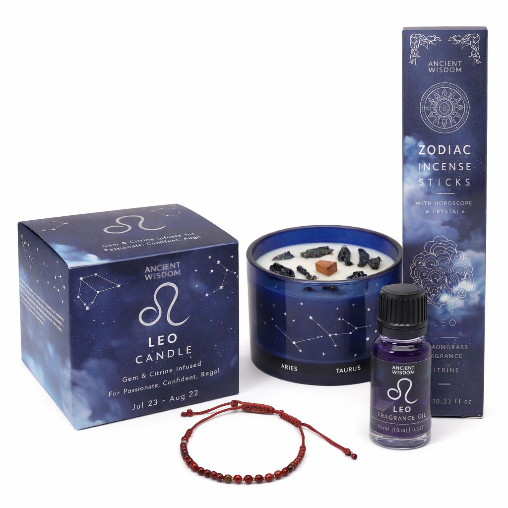 Leo Zodiac Bundle | Fragrance Oil, Crystal Candle & Incense Set