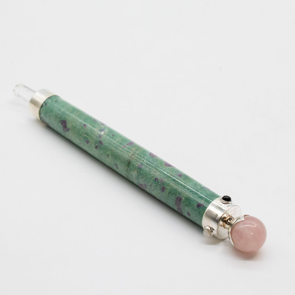 Verdant Heart Wand — Ruby Fuchsite & Rose Quartz Crystal Ball Top