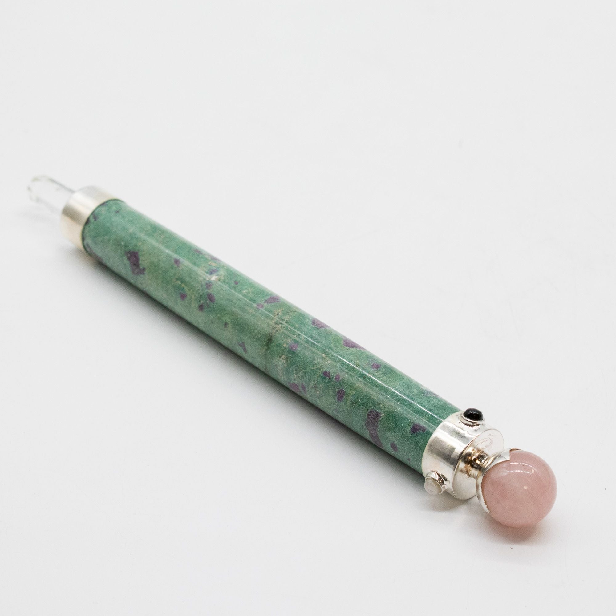 Verdant Heart Wand — Ruby Fuchsite & Rose Quartz Crystal Ball Top