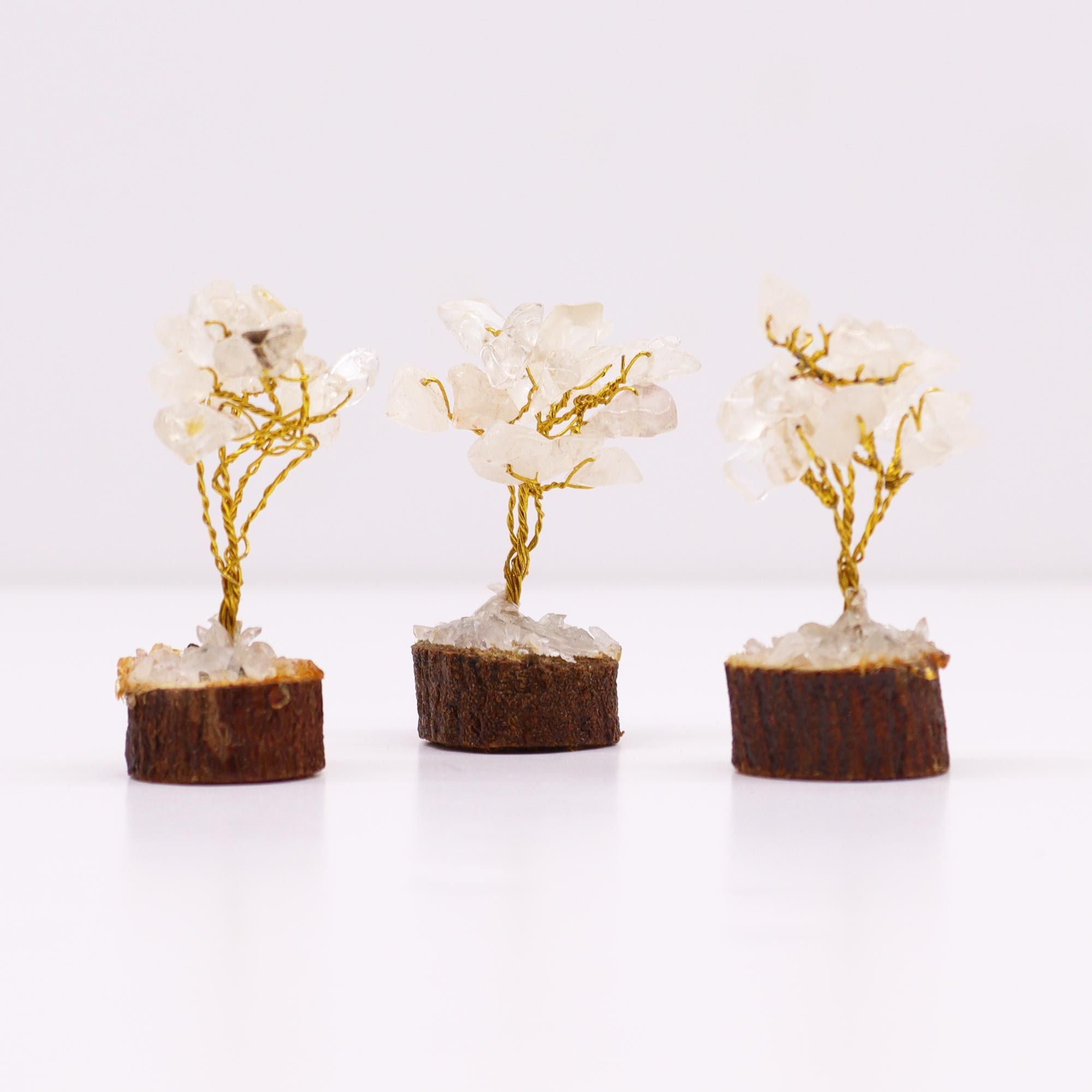Mini Gemstone Tree On Wood Base- Rock Quartz     (15 stones)