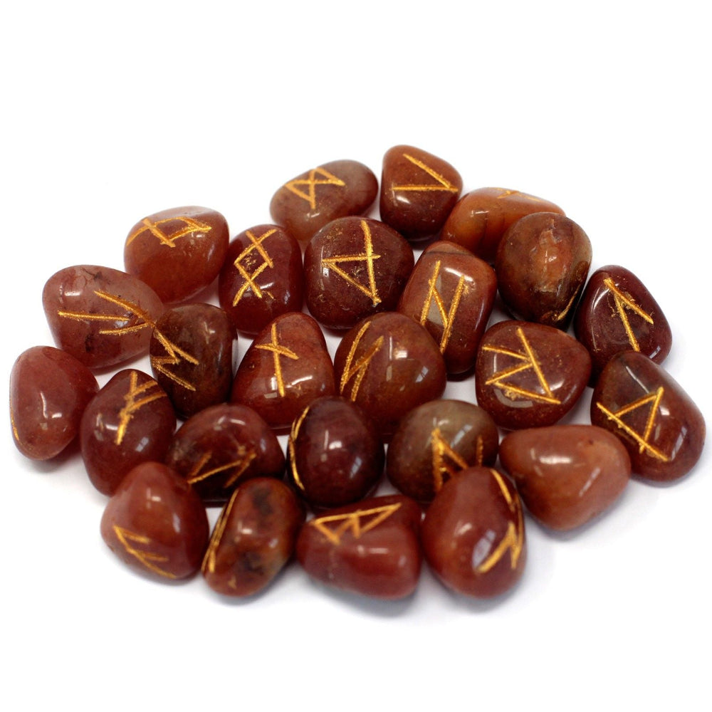 Red Aventurine Runes Stone Set in Pouch