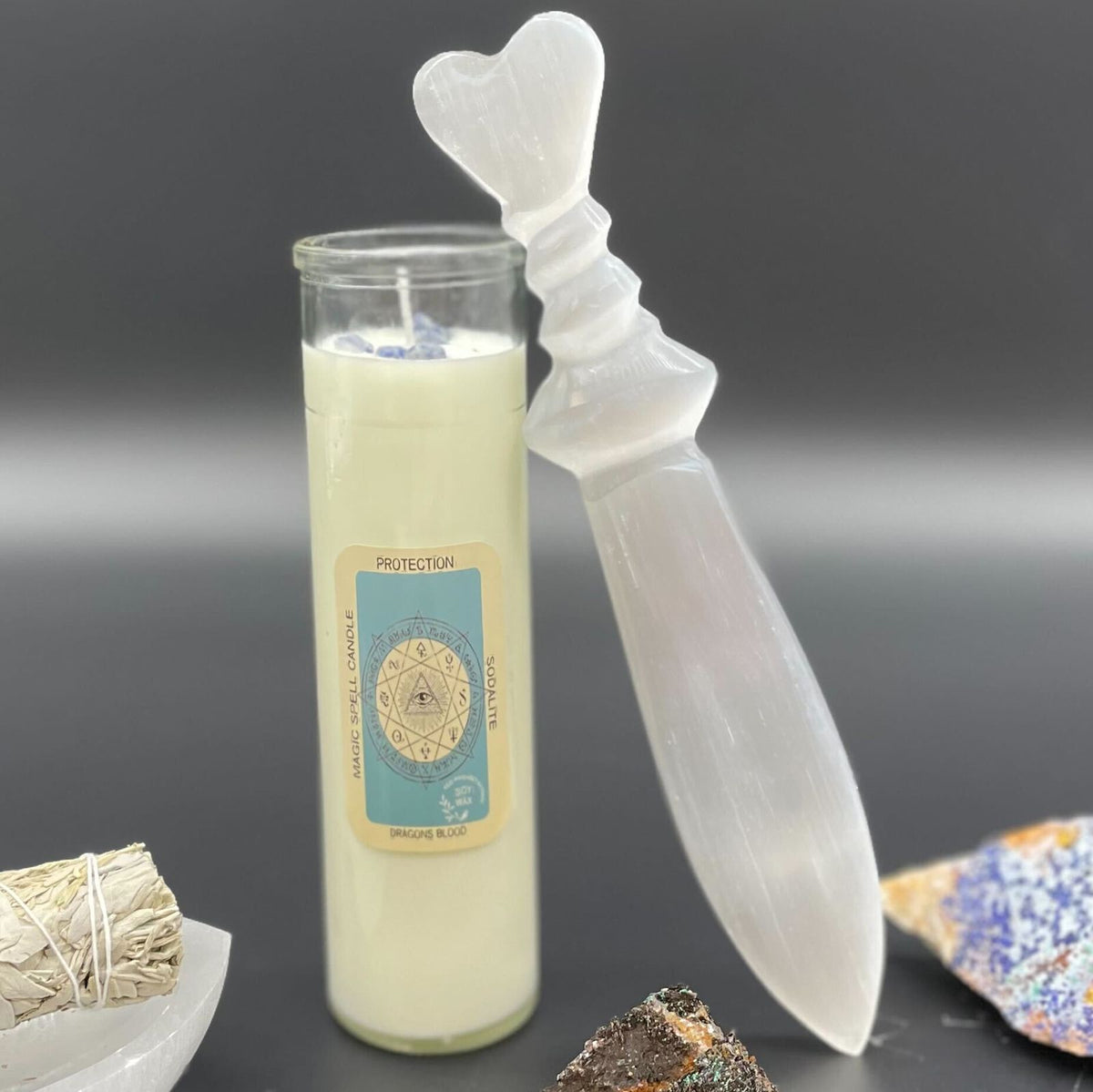 Selenite Spiral Ritual Knife | 25cm