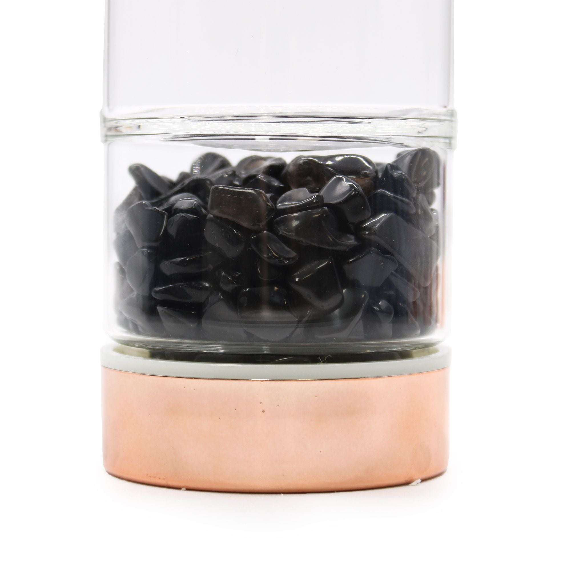 Black Onyx Crystal Glass Tea Infuser Bottle | Rose Gold | 500ml