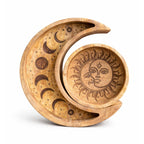 Celestial Sun & Moon Carved Tray Set | Wooden Altar Trays | Set of 2