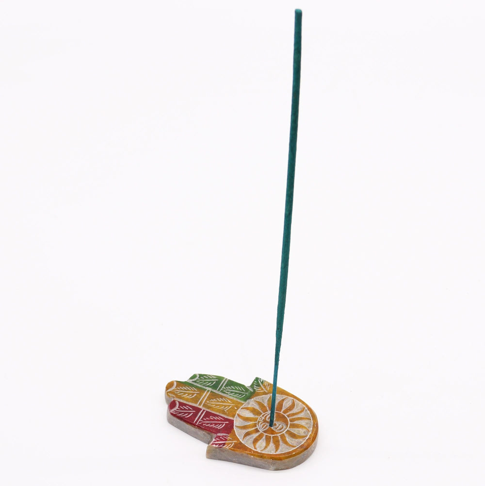 Sun Face Soapstone Hamsa Incense Holder
