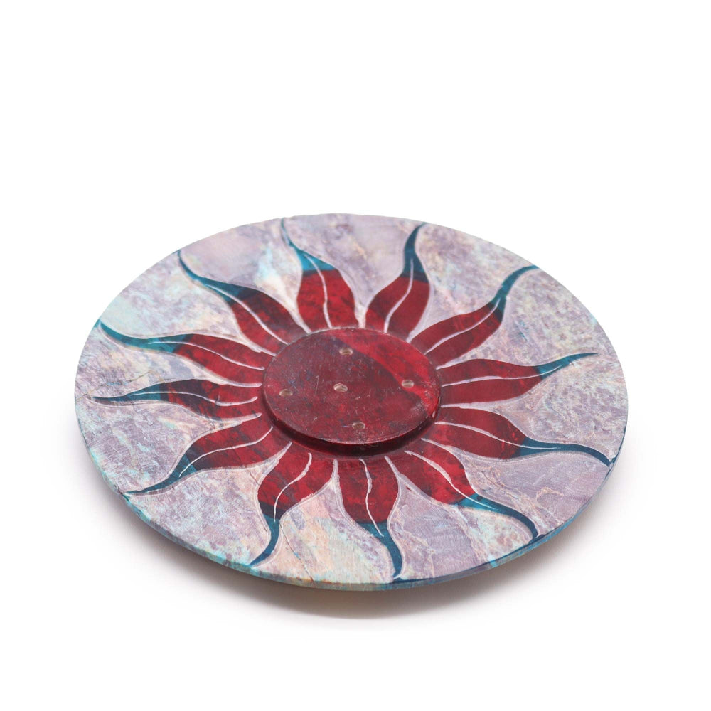 Sun Flower  Soapstone Disc Incense Holder