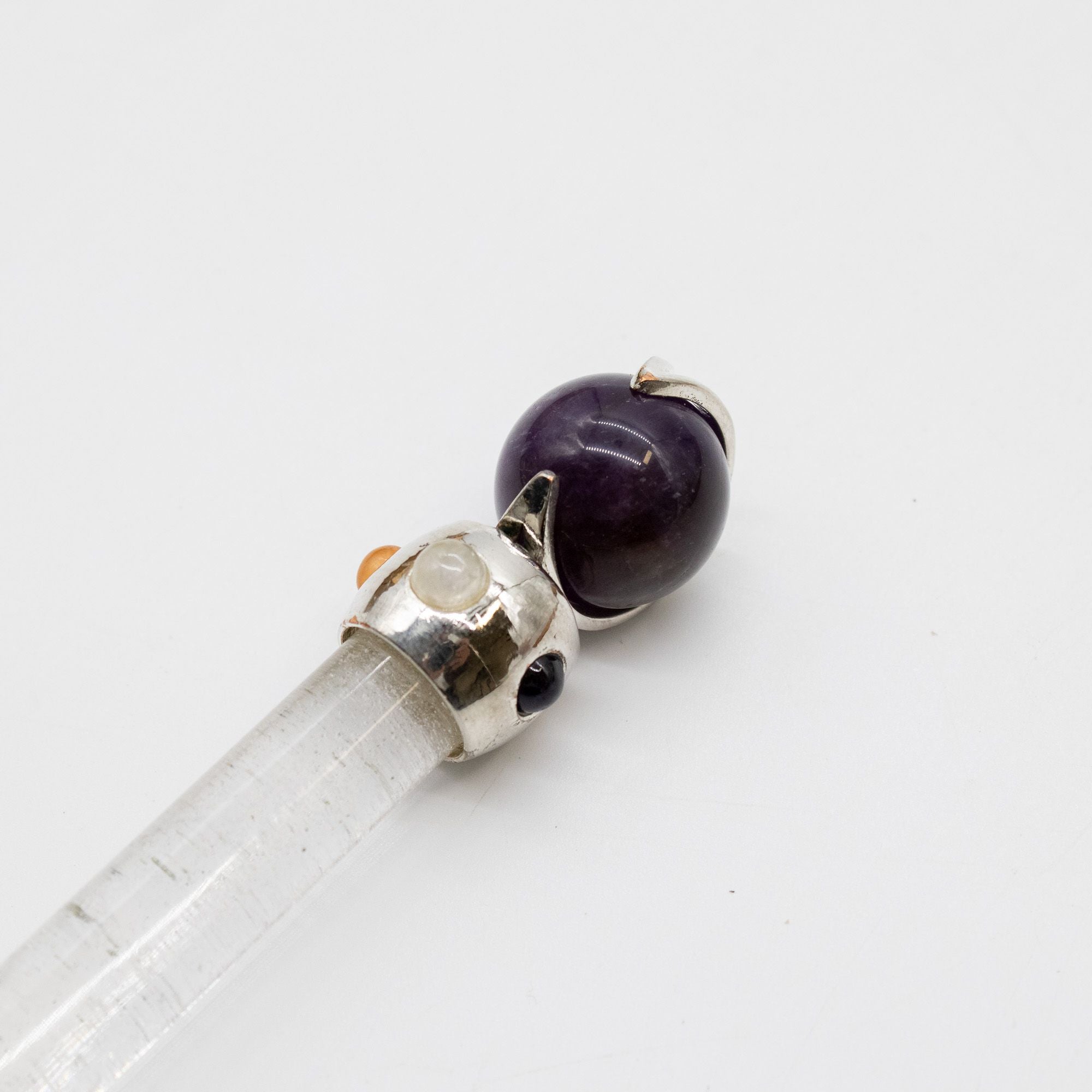 Celestial Prism Wand - Amethyst Moving Crystal Sphere Quartz Stem