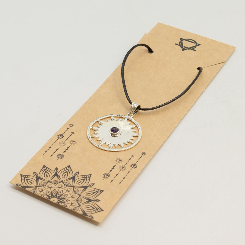 Sun Worship Amethyst Pendant | Silver Plated | 45cm Cord