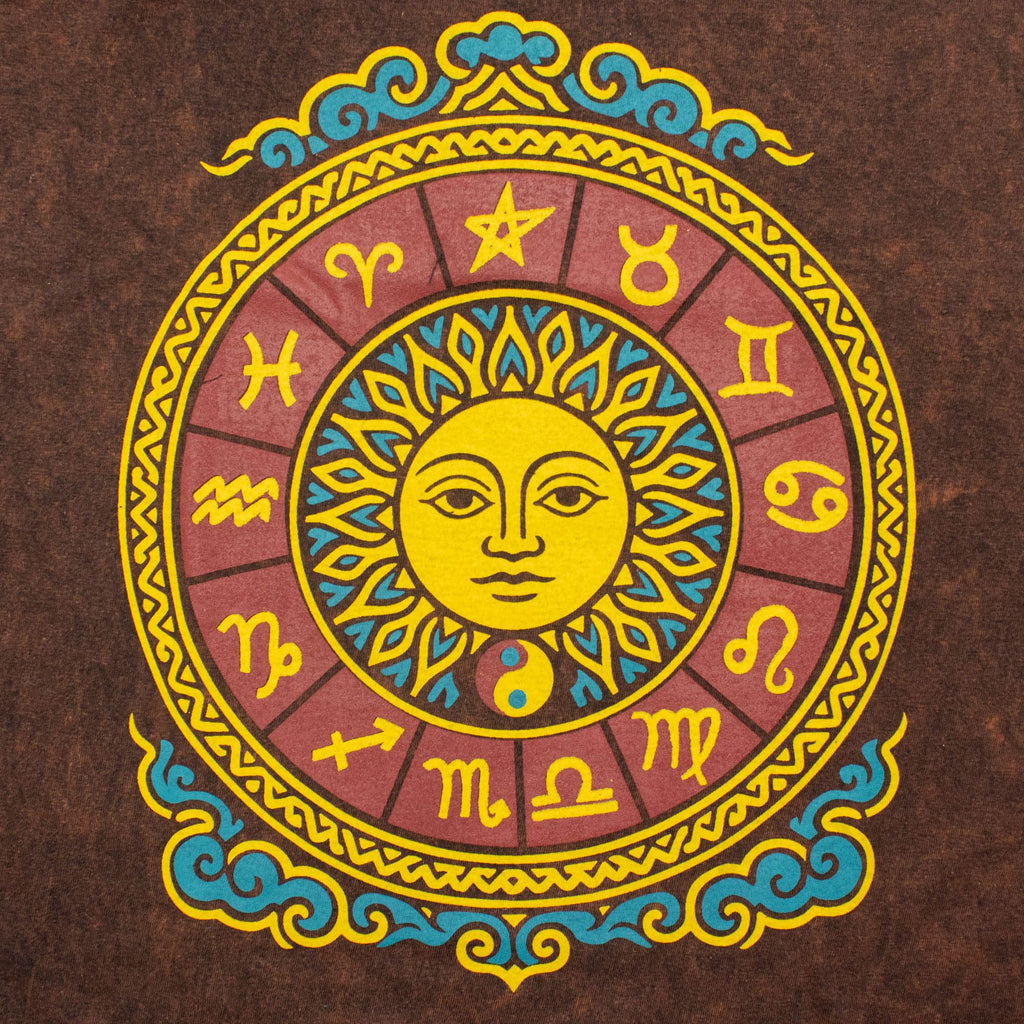 Nomad Sari Stonewashed Cotton T-Shirt | Sun & Zodiac | Brown | Medium