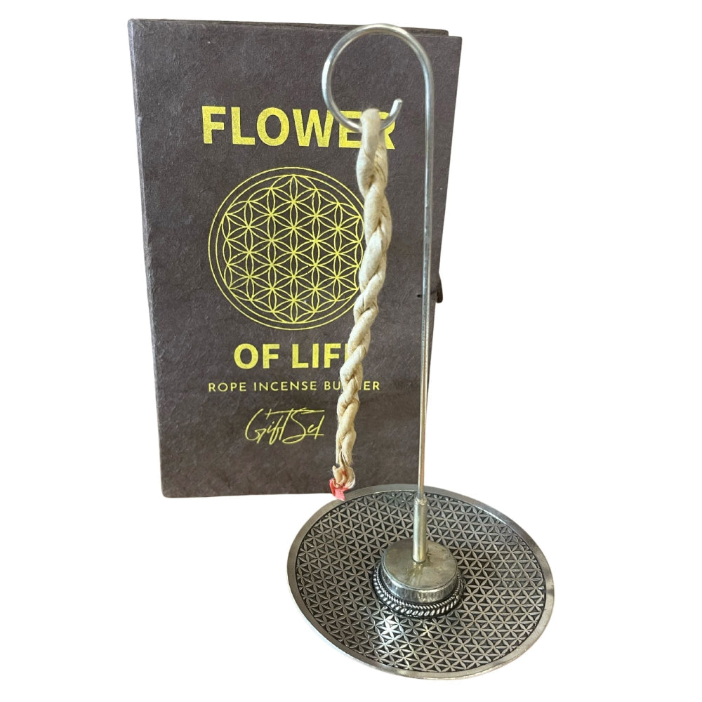 Flower of Life Rope Incense & Silver Plated Holder Set | 10 Himalayan Ropes