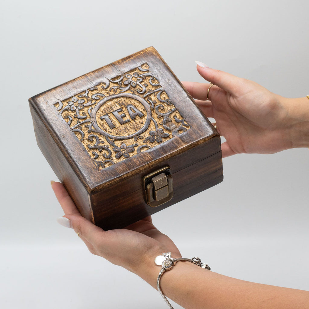 Mango Carved Tea Box 4 compartments