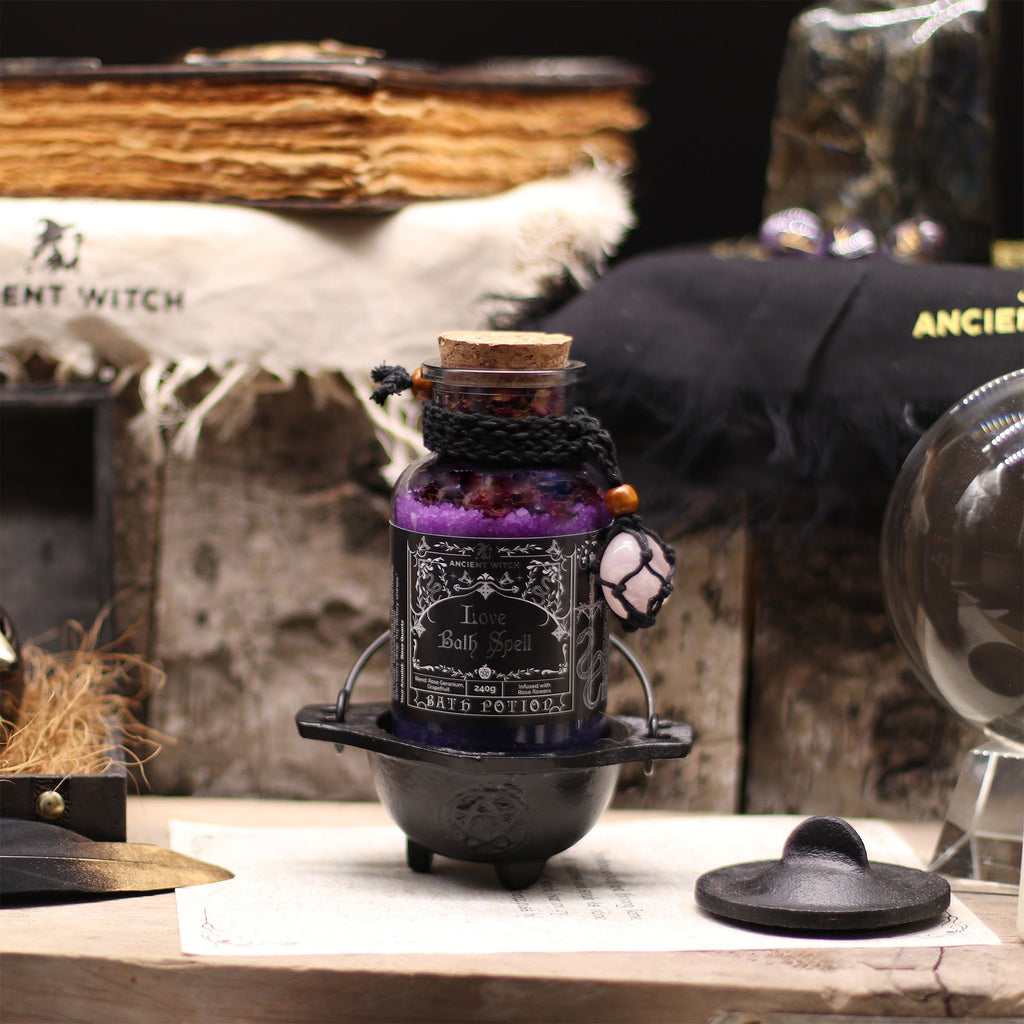 Ancient Witch Love Bath Spell Potion & Rose Quartz Crystal Amulet