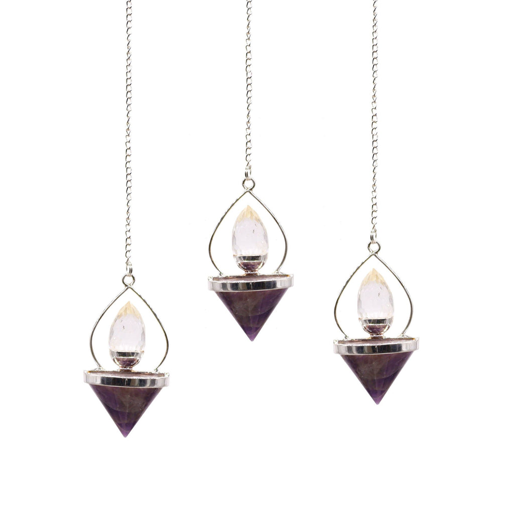 Amethyst & Rock Quartz Gemstone Lantern of Life Pendulum