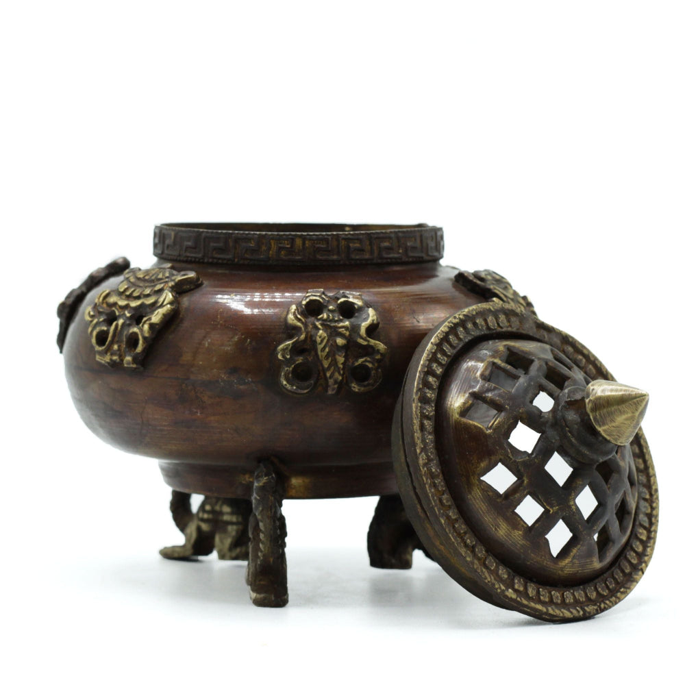 Six Symbols Standing Pot Brass Tibetan Incense Burner