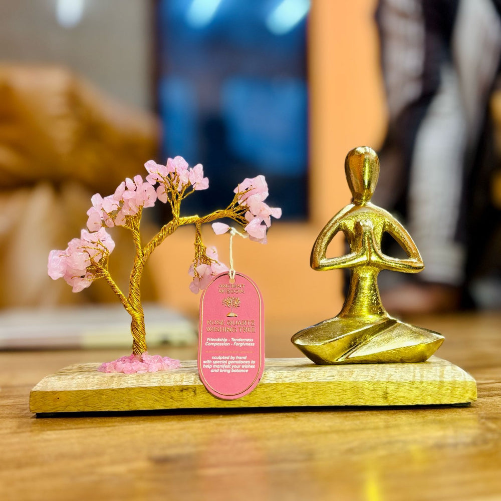 Rose Quartz Tilted Tree Gemstone Yoga Garden Namaste Pose