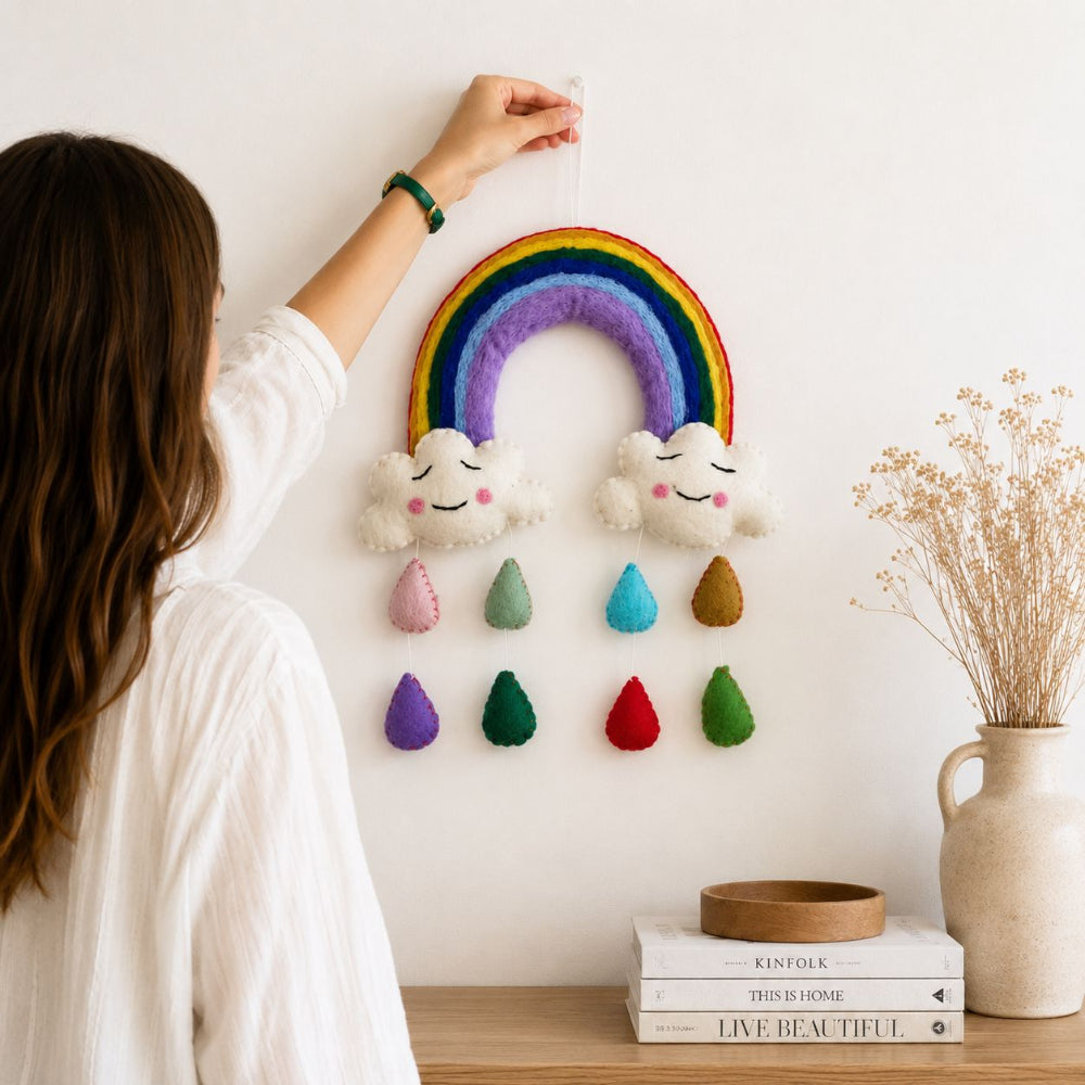 Rainbow Happy Clouds Handmade Felt Mobile