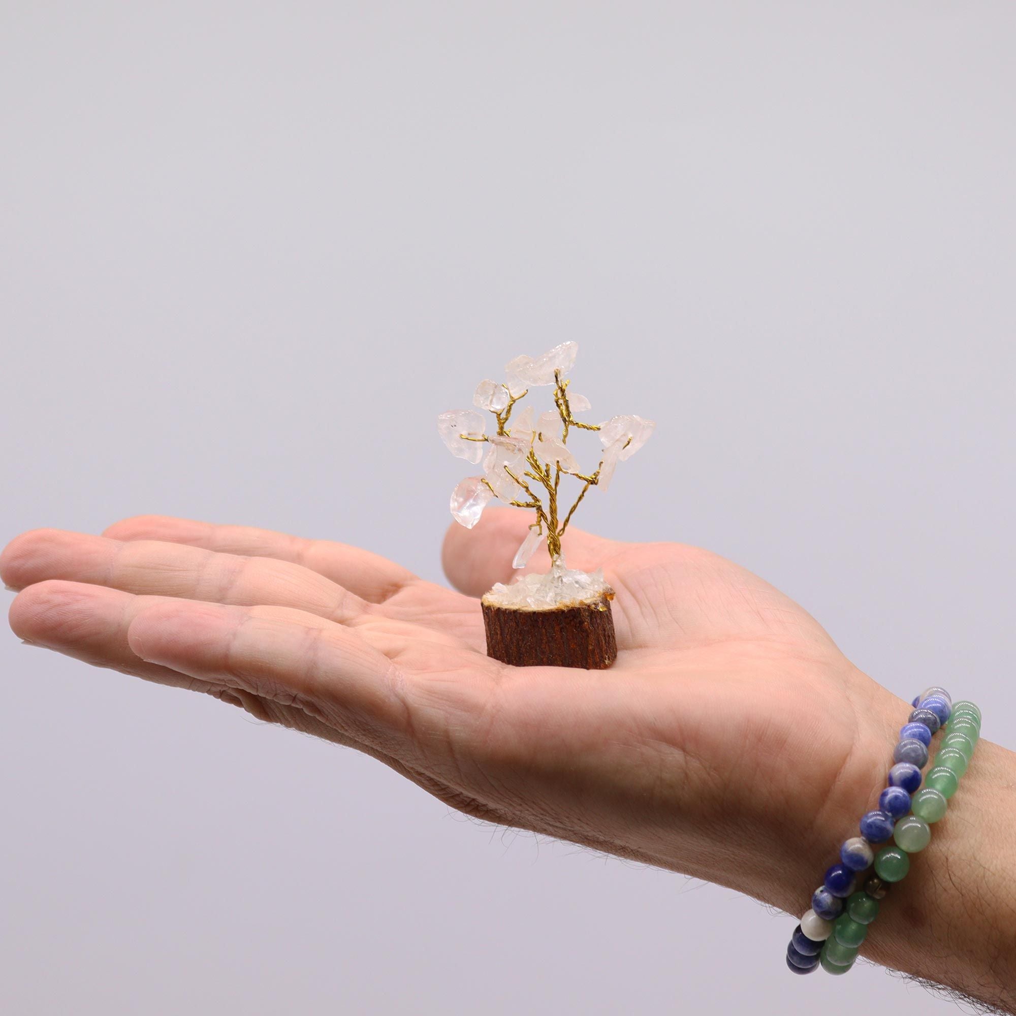Mini Gemstone Tree On Wood Base- Rock Quartz     (15 stones)