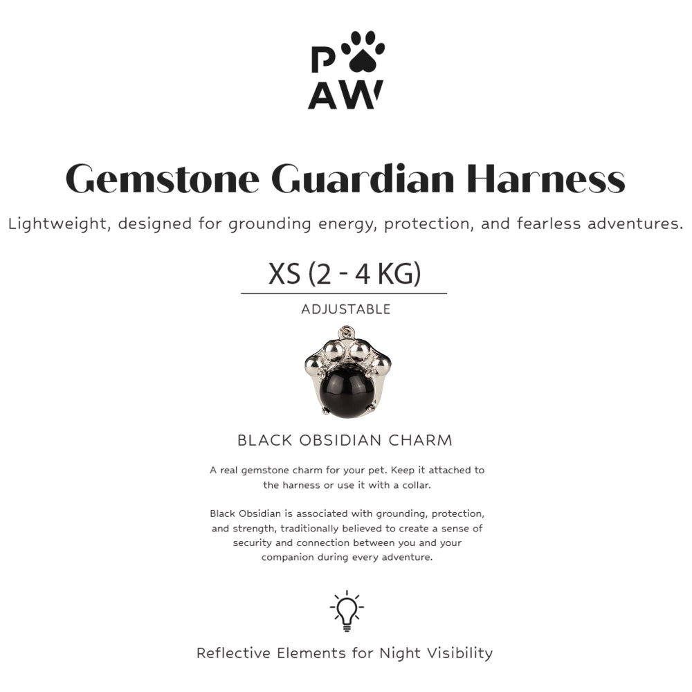 Dog Step-In Guardian Harness with Reflective Mesh & Black Obsidian Charm - Rock Grey - Extra Small (2-4kg)