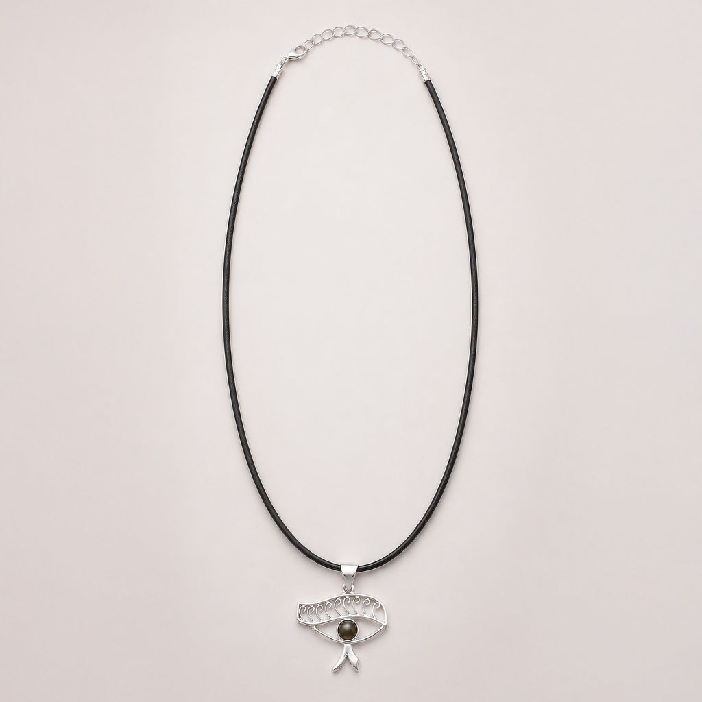 Cleopatra Eye Iolite Pendant | Silver Plated | 45cm Cord