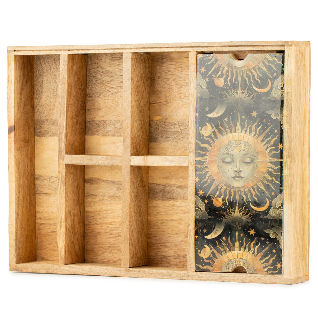 Sun Goddess Mango Wood Tarot Tray with Card Storage