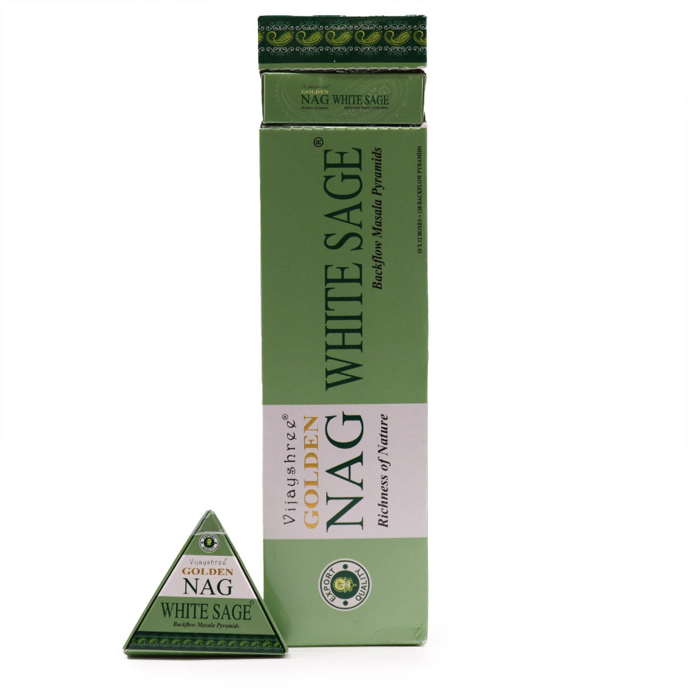 White Sage Backflow Incense Cones Jumbo Golden Nag