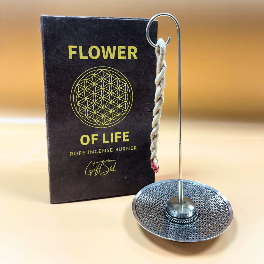 Flower of Life Rope Incense & Silver Plated Holder Set | 10 Himalayan Ropes