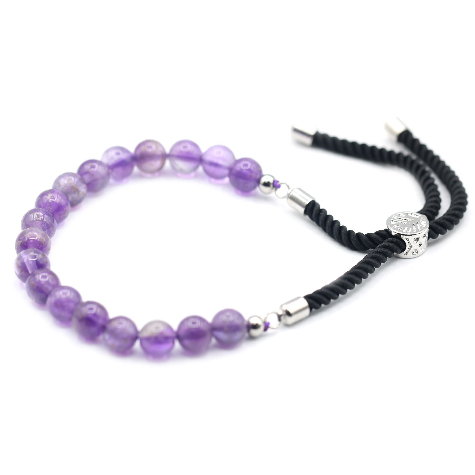 Amethyst 925 Silver Plated Gemstone Black String Bracelet