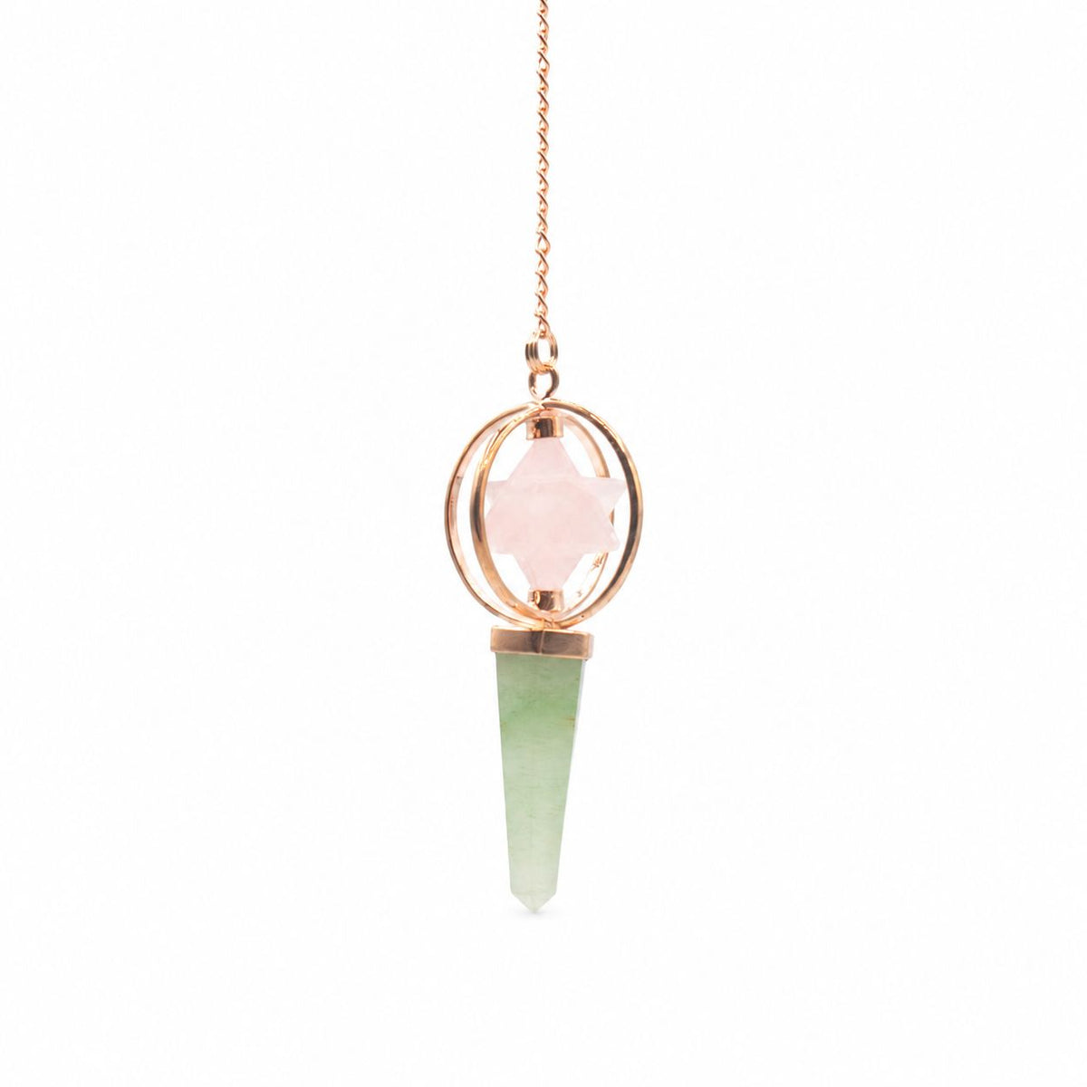 Heart Compass | Rose Quartz & Green Aventurine Spinning Merkaba Pendulum in Copper