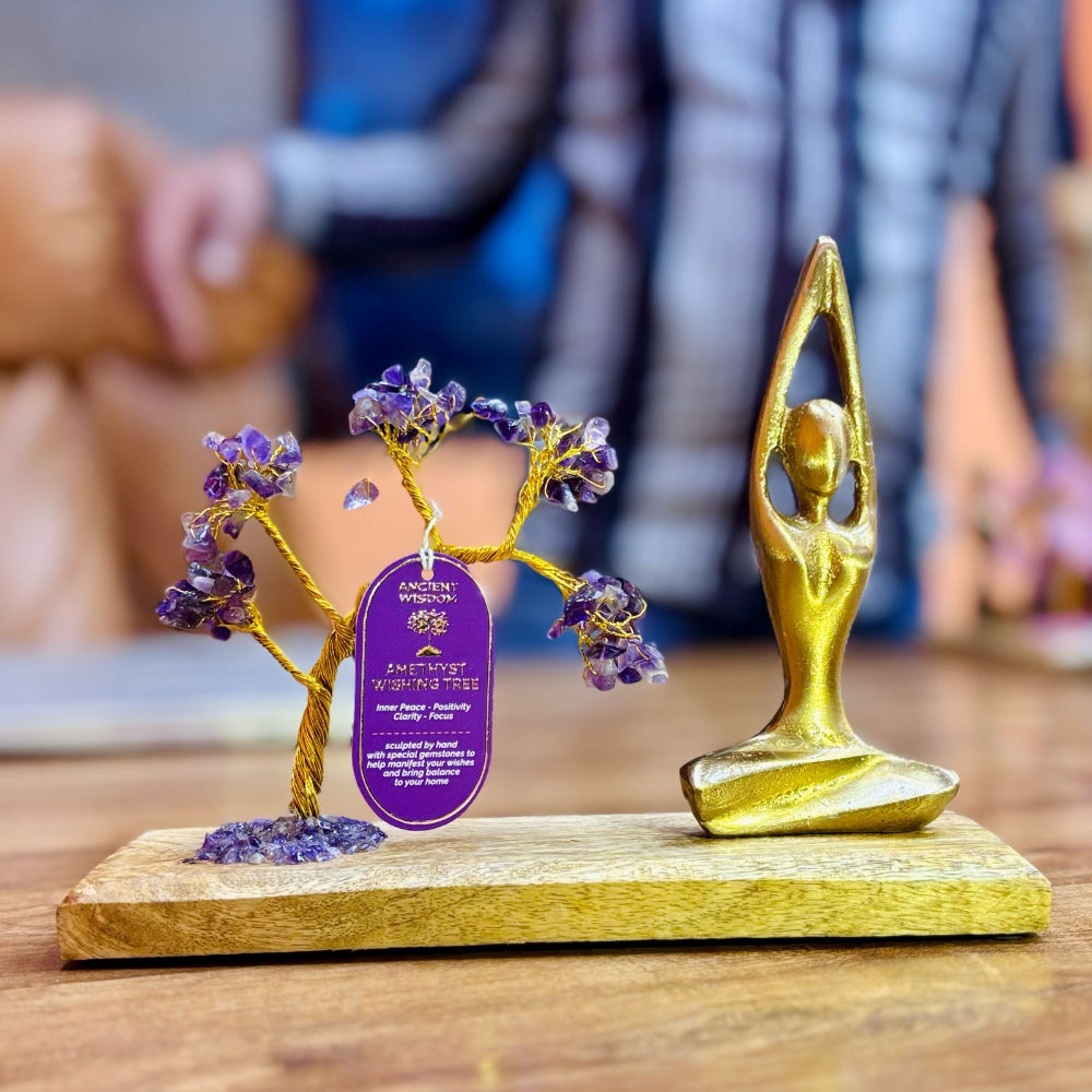 Amethyst Tilted Tree Gemstone Yoga Garden Sukhasana Pose