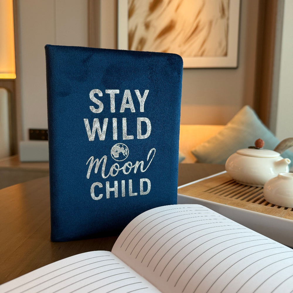 Stay Wild Moon Child Dark Blue Velvet Notebook - 80 pages