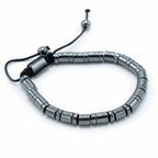 Silver beaded bracelet on a white background