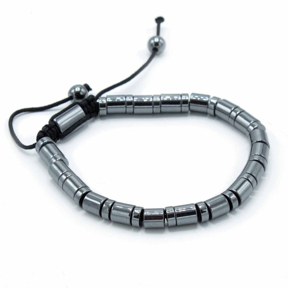 Silver beaded bracelet on a white background