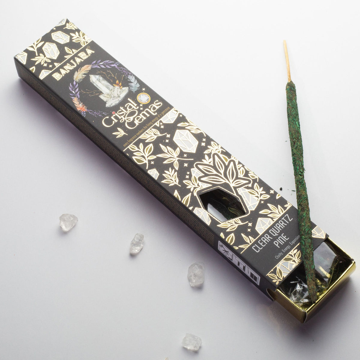 Clear Quartz Pine Cristal Gemas Incense Sticks - Banjara