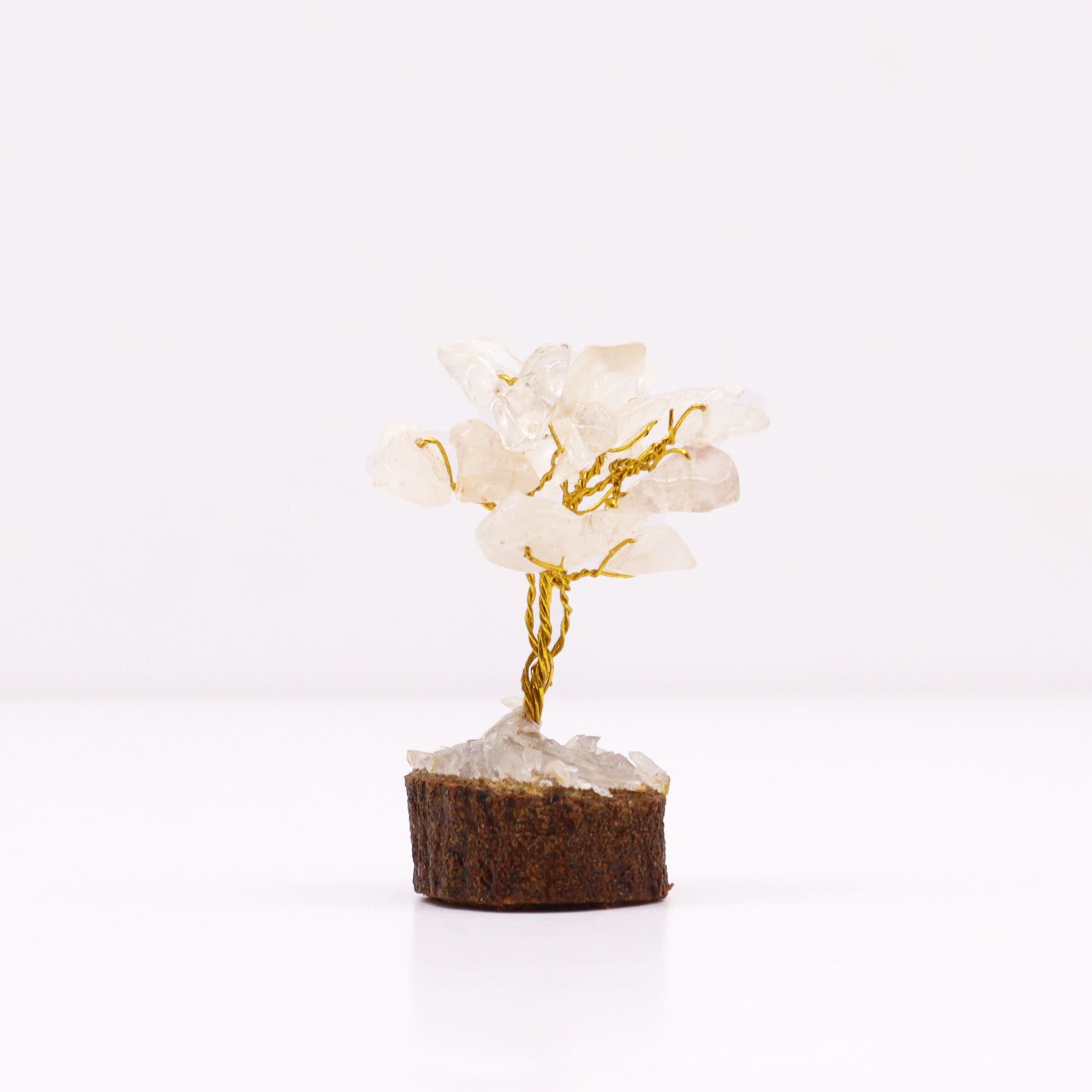 Mini Gemstone Tree On Wood Base- Rock Quartz     (15 stones)