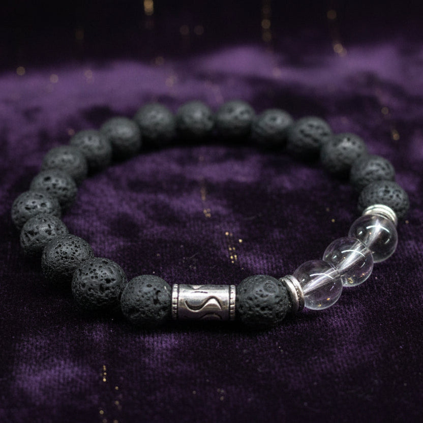 Tribal Rock Quartz Lava Stone Bracelet