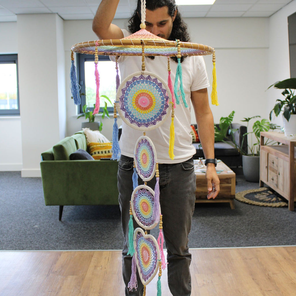 Pastel Rainbow Drama Dreamcatcher | Extra Large 110cm | Balinese Temple-Inspired