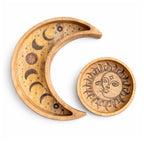 Celestial Sun & Moon Carved Tray Set | Wooden Altar Trays | Set of 2