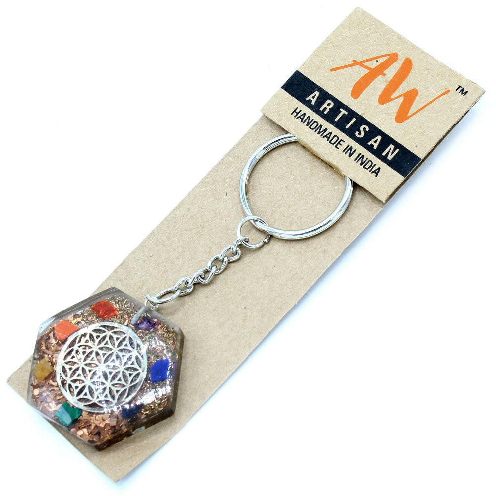 Octagon Flower of Life Orgonite Power Keyring