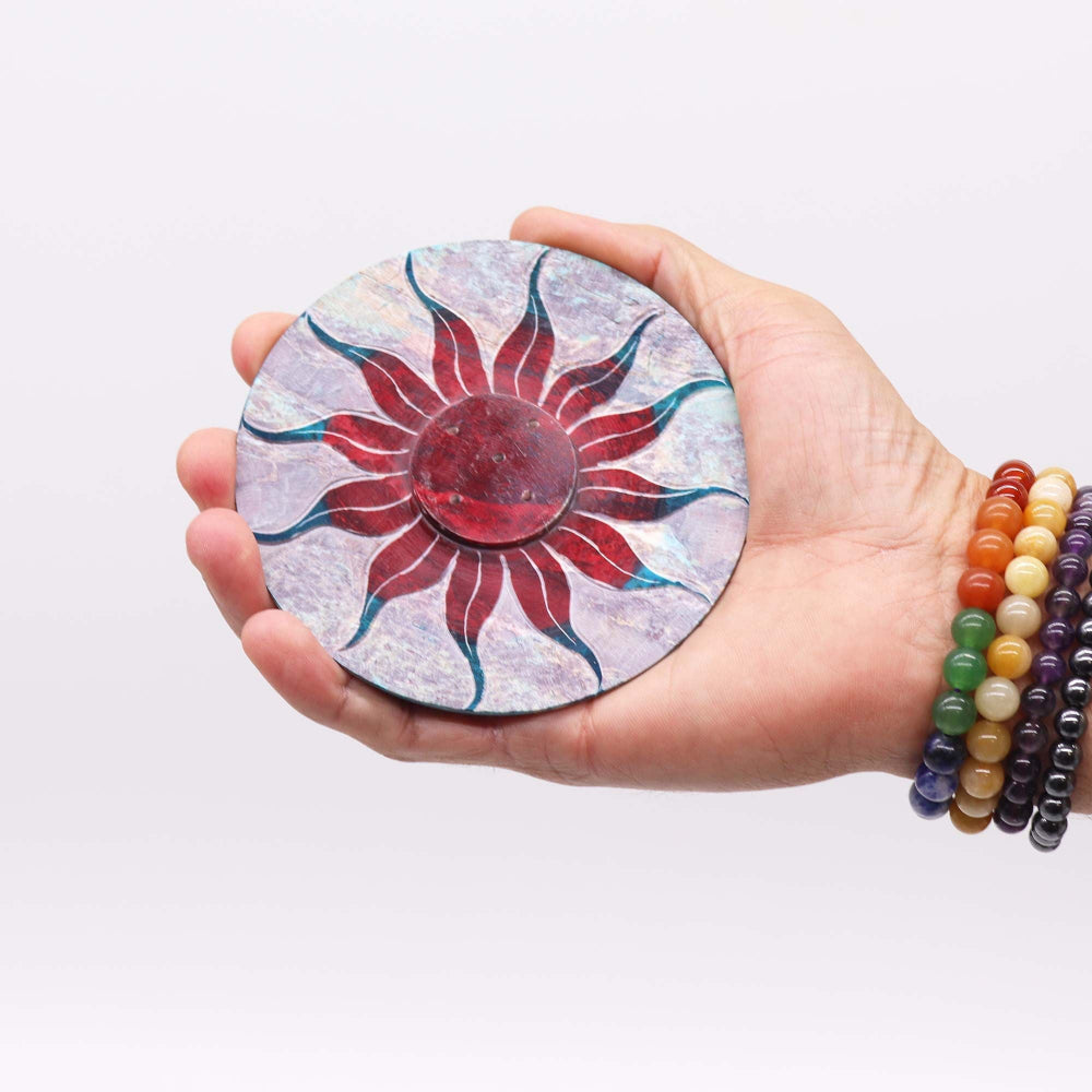Sun Flower  Soapstone Disc Incense Holder