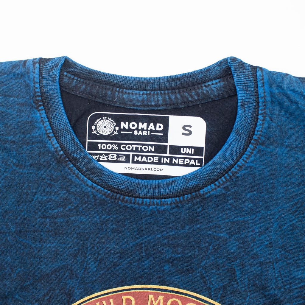 Nomad Sari Stonewashed Cotton T-Shirt | Stay Wild Moon Child | Blue | Small