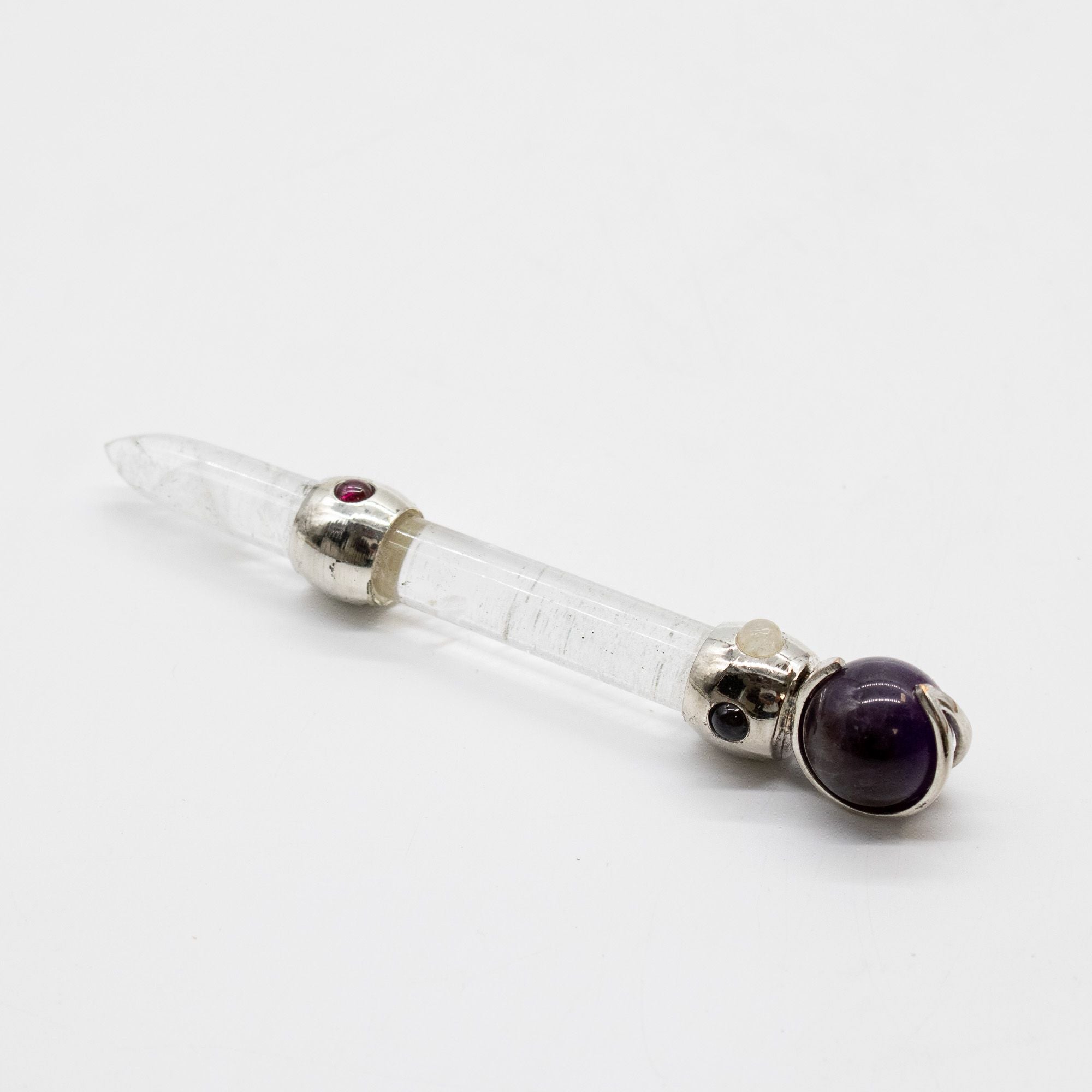 Celestial Prism Wand - Amethyst Moving Crystal Sphere Quartz Stem