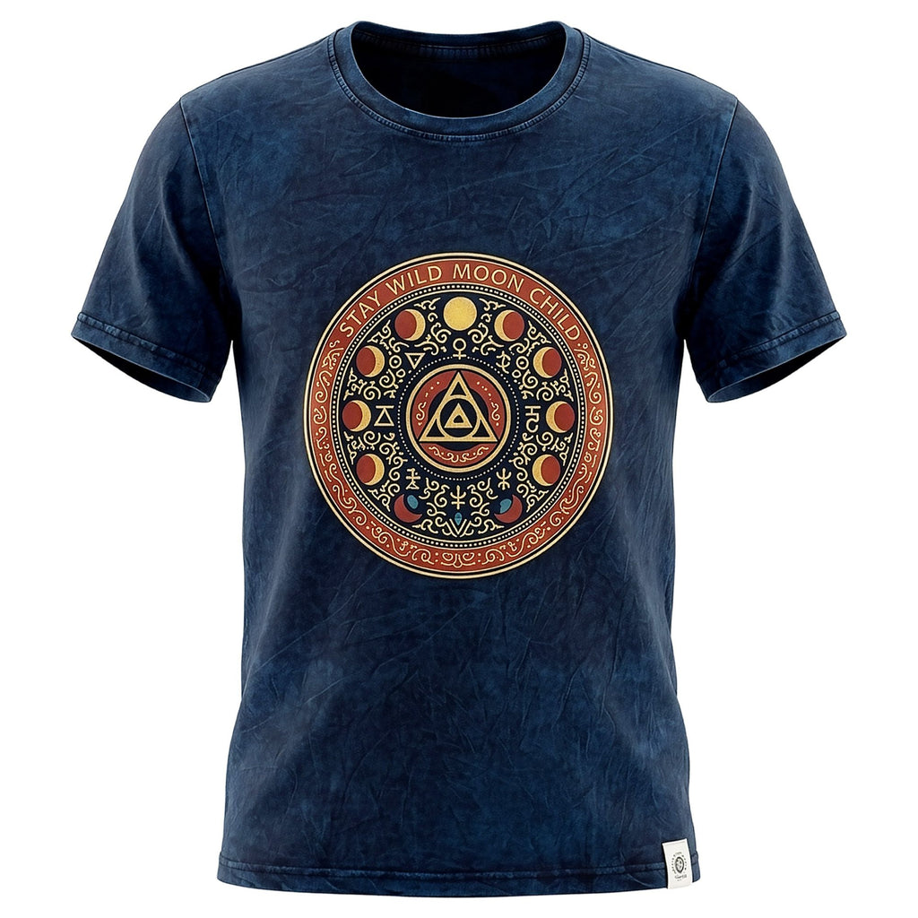 Nomad Sari Stonewashed Cotton T-Shirt | Stay Wild Moon Child | Blue | XL