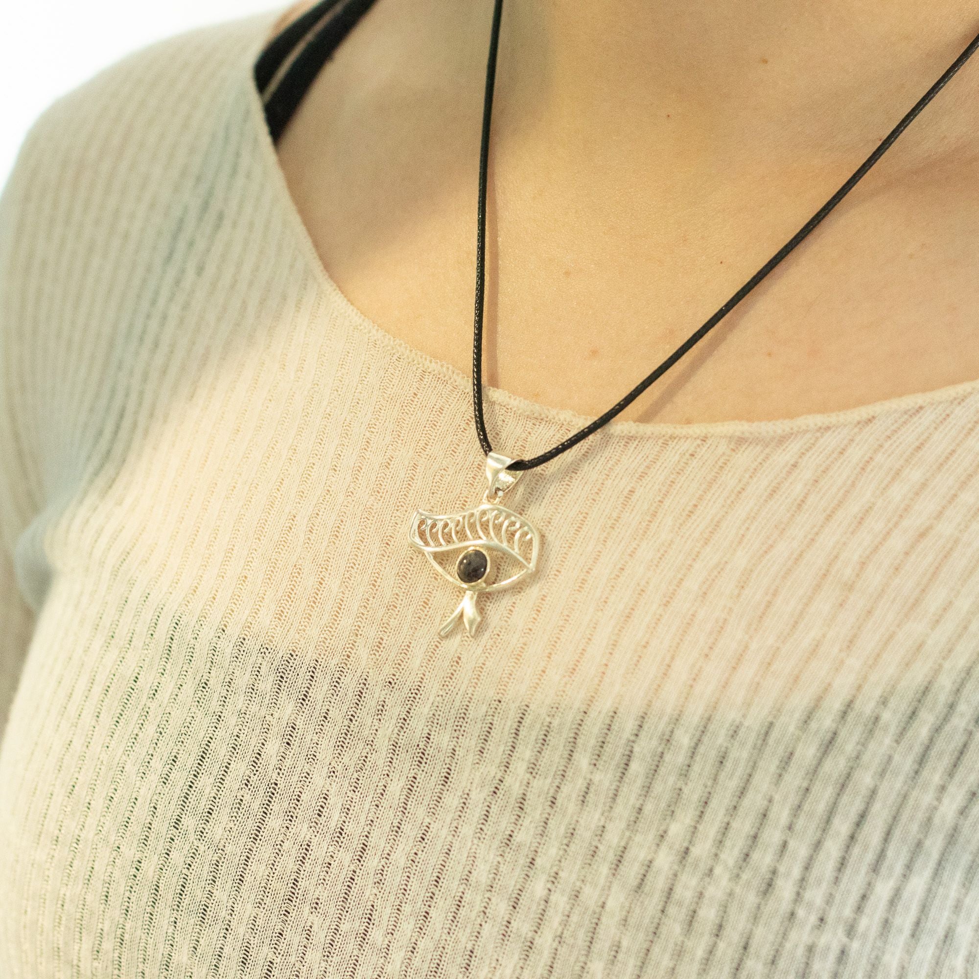 Cleopatra Eye Iolite Pendant | Silver Plated | 45cm Cord