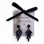 Long Drop Jet Black Vintage Glass Earrings